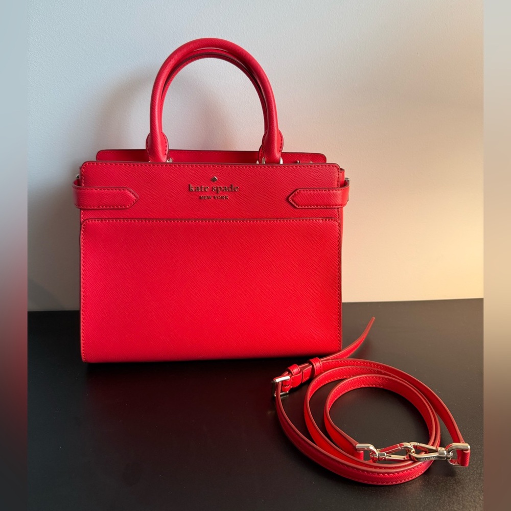 kate spade red leather satchel with detachable strap - Picture 1 of 5